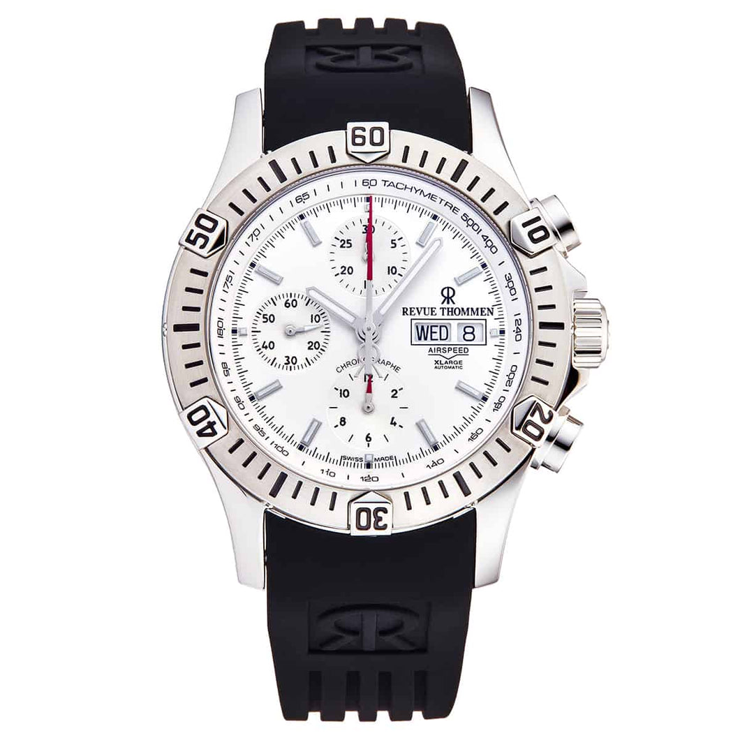 Revue Thommen Men's 16071.6828 'Airspeed' Silver Dial Day-Date Rubber Strap Chronograph Automatic Watch