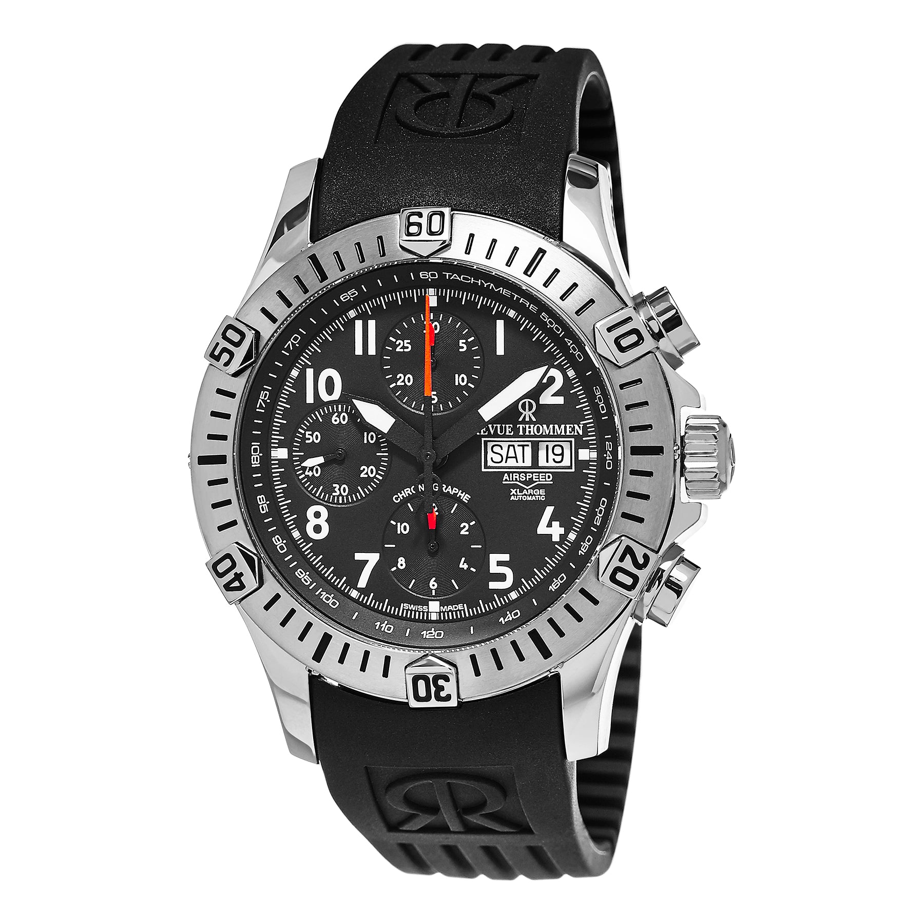 Revue Thommen Men's 16071.6834 'Air Speed' Black Dial Black Rubber Strap  Chronograph Swiss Automatic Watch