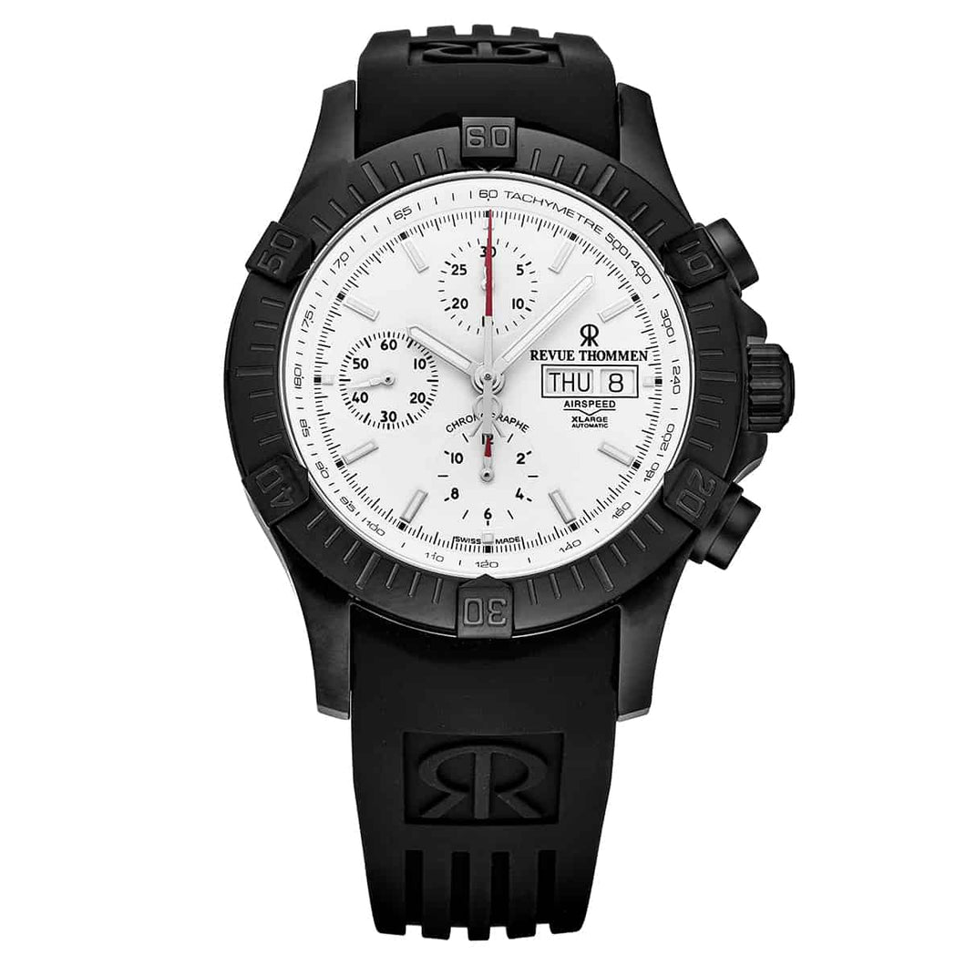 Revue Thommen Men's 16071.6878 'Airspeed' Silver Dial Day-Date Rubber Strap Chronograph Automatic Watch