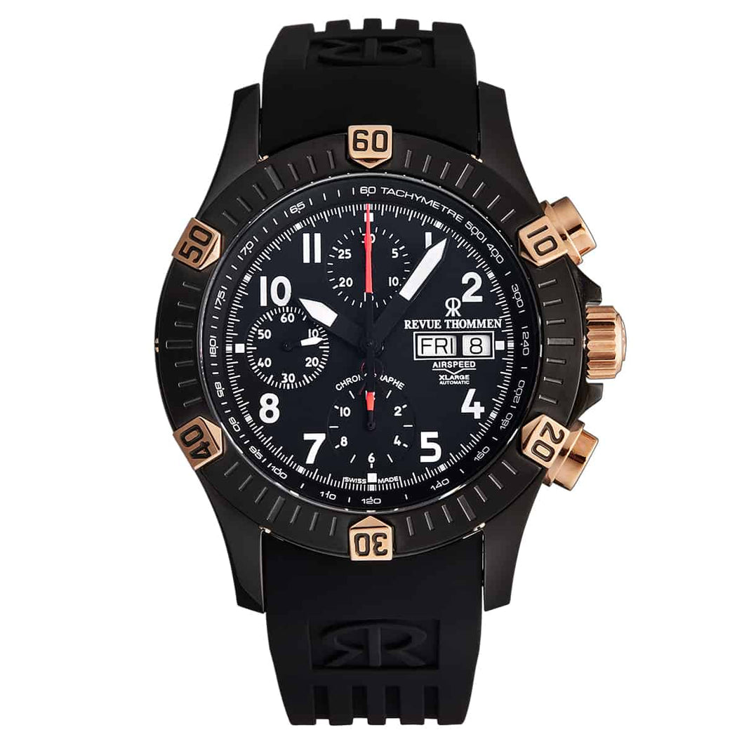 Revue Thommen Men's 16071.6884 'Airspeed' Black Dial Day-Date Chronograph Automatic Watch