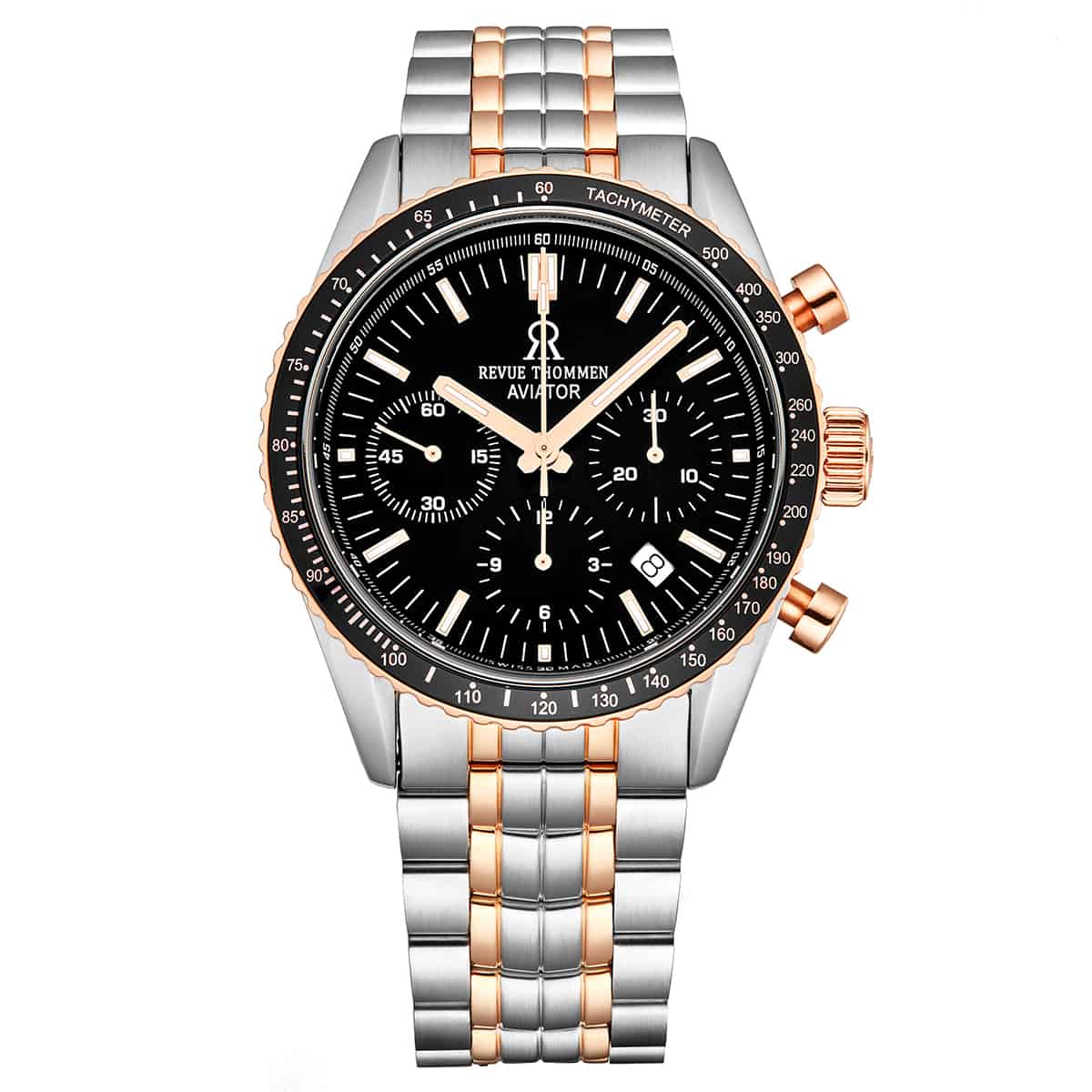Revue Thommen Men's 17000.6157 'Aviator' Black Dial Two-Tone Chronogra
