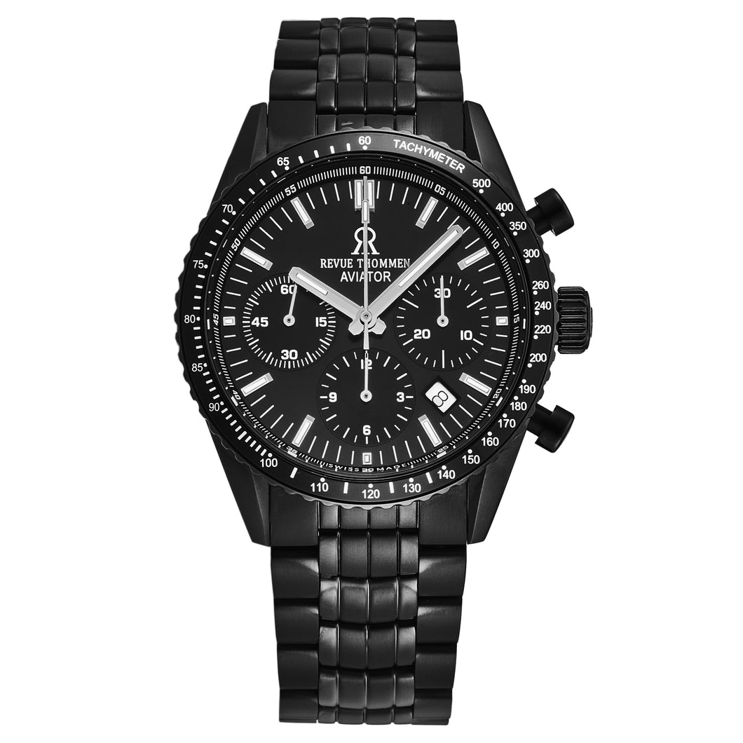Revue Thommen Men's 17000.6177 'Aviator' Black Dial Black Stainless Steel Chronograph Automatic Watch