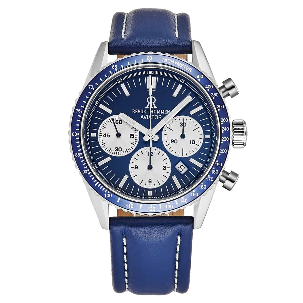 Revue Thommen Men's 17000.6535 'Aviator' Blue Dial Leather Strap Chron