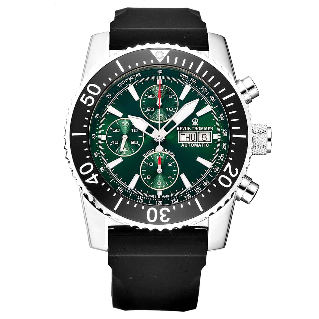 Revue Thommen Men's 17030.6522 'Air Speed' Green Dial Rubber Strap Chronograph Automatic Watch