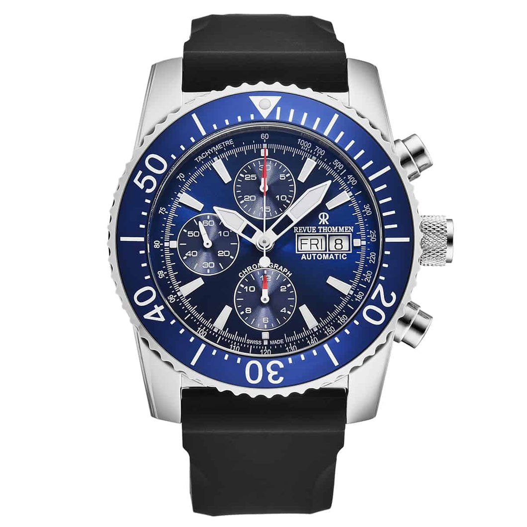Revue Thommen Men's 17030.6533 'Divers' Blue Dial Day-Date Chronograph Rubber Strap Automatic Watch