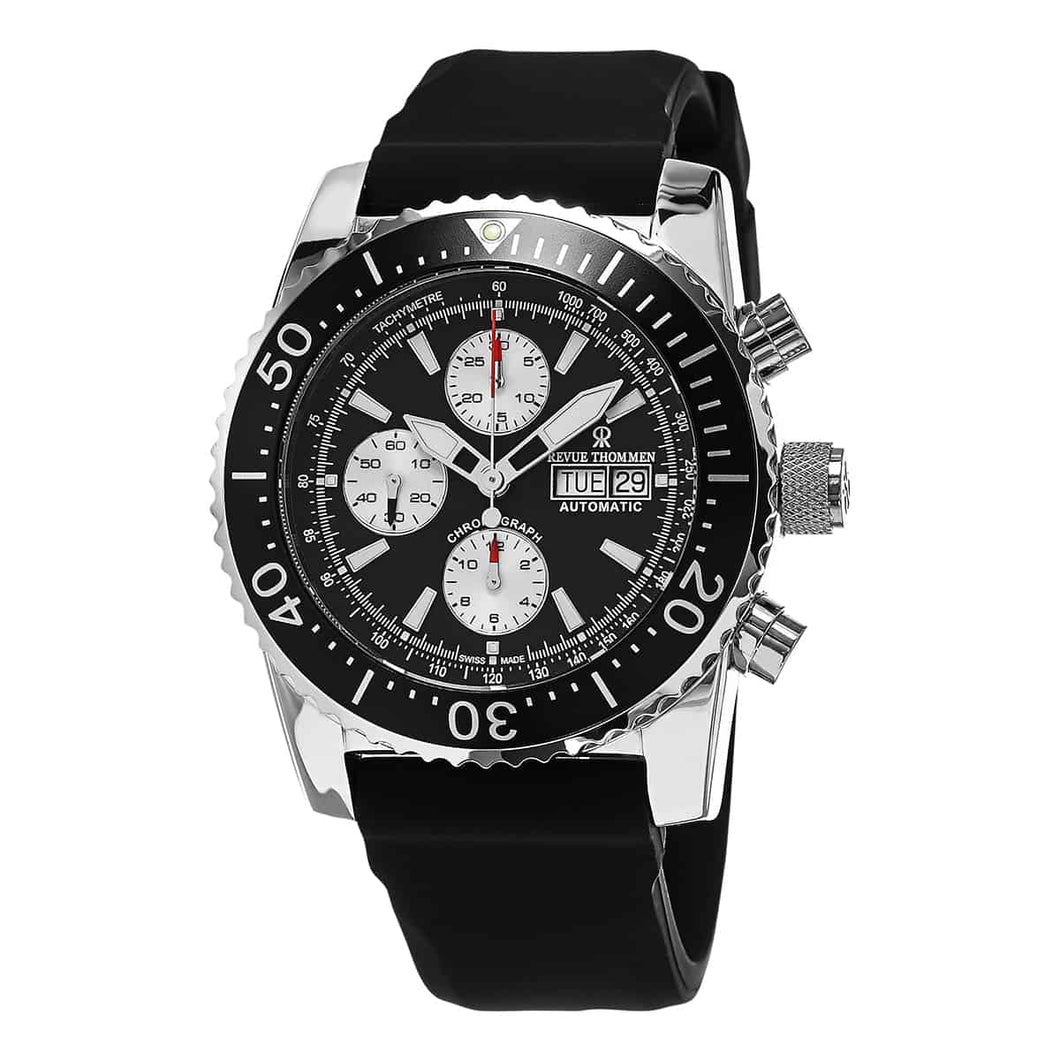 Revue Thommen Men's 17030.6537 'Air Speed' Black Dial Black Rubber Strap Chronograph Swiss Automatic Watch