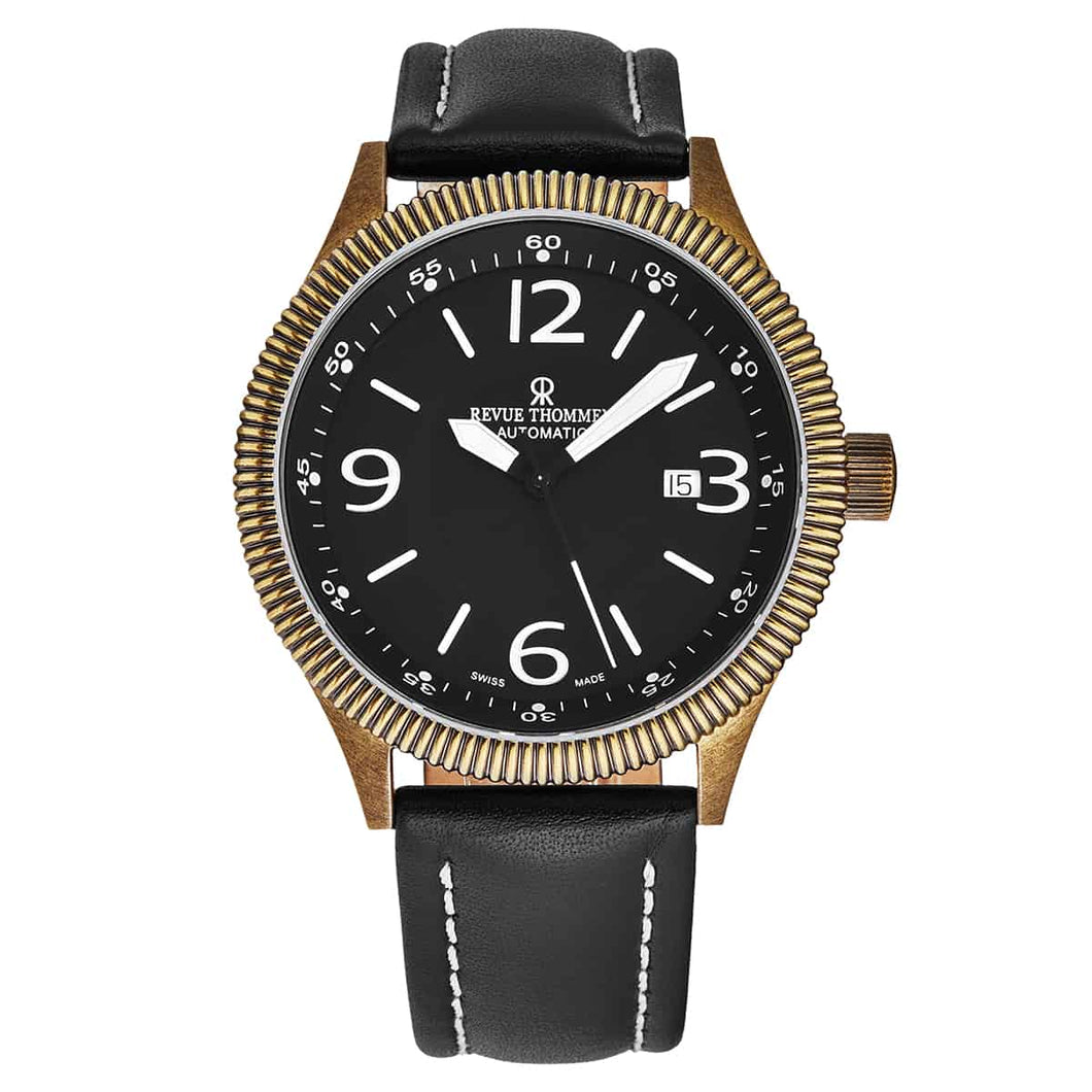 Revue Thommen Men's 17060.2587 'Airspeed Vintage' Black Dial Black Leather Strap Swiss Automatic Watch