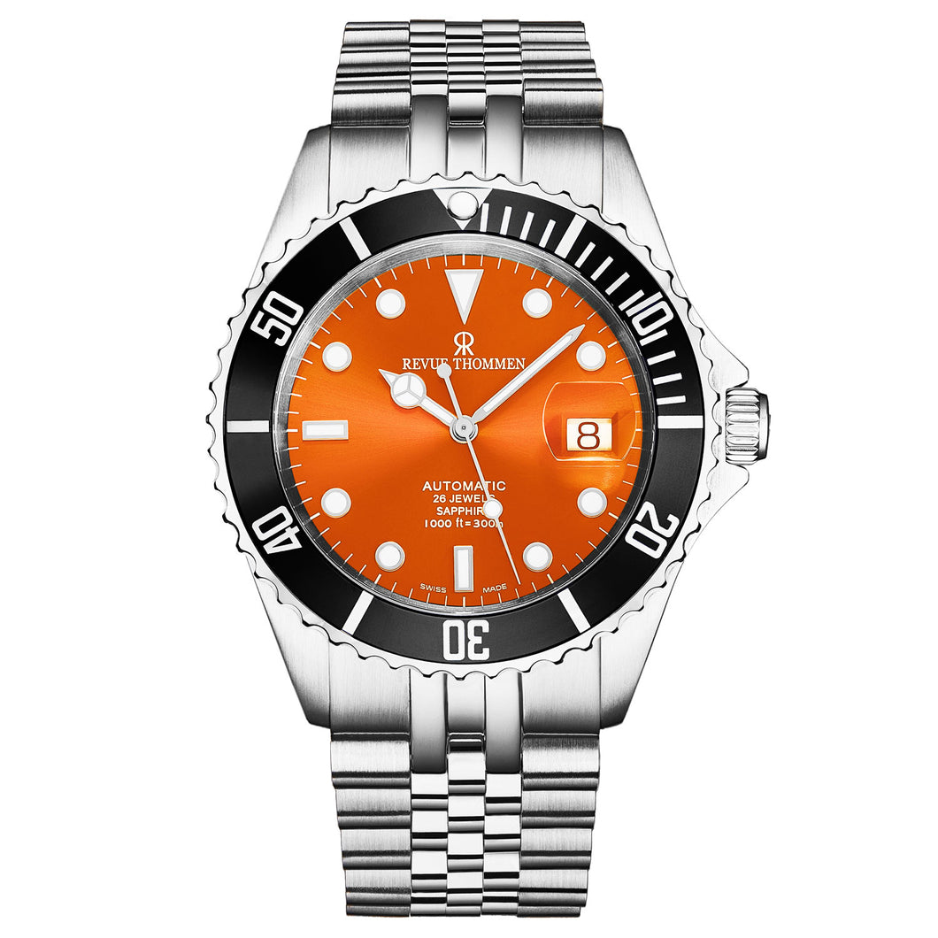 Revue Thommen Men's 'Diver' Orange Dial Stainless Steel Bracelet Automatic Watch 17571.2239