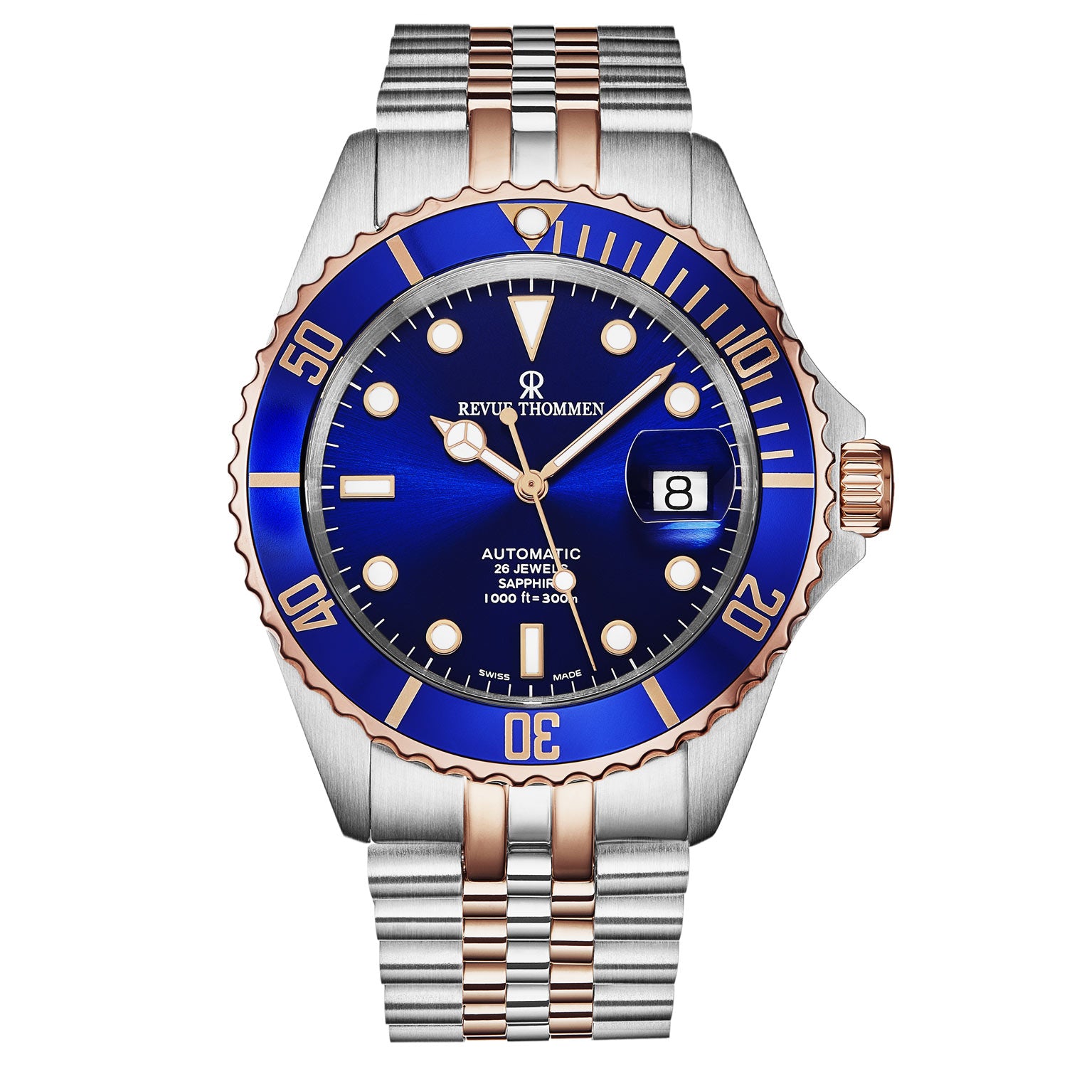 Revue Thommen Men's 'Diver' Blue Dial Two Tone Stainless Steel Bracele