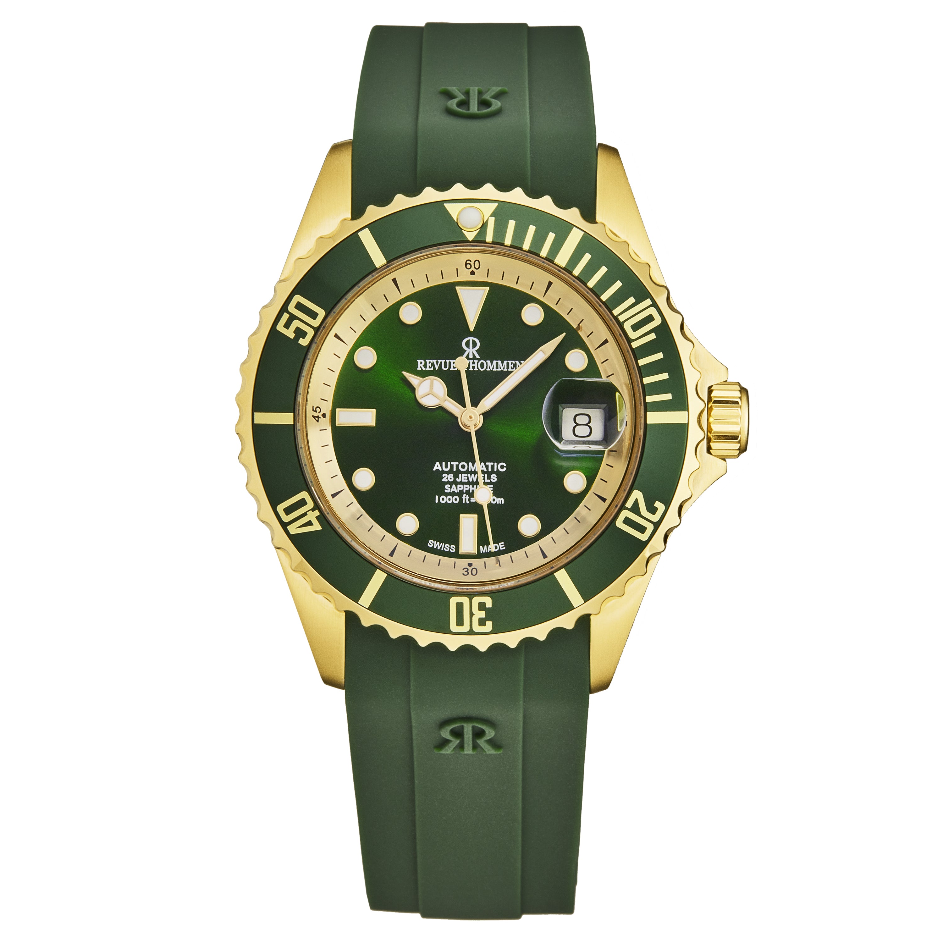 Revue Thommen Men's 'Diver' Green Dial Green Rubber Strap Swiss Automa