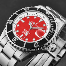 Load image into Gallery viewer, Revue Thommen Men's 'Diver' Red Dial Stainless Steel Bracelet Swiss Automatic Watch 17571.2438