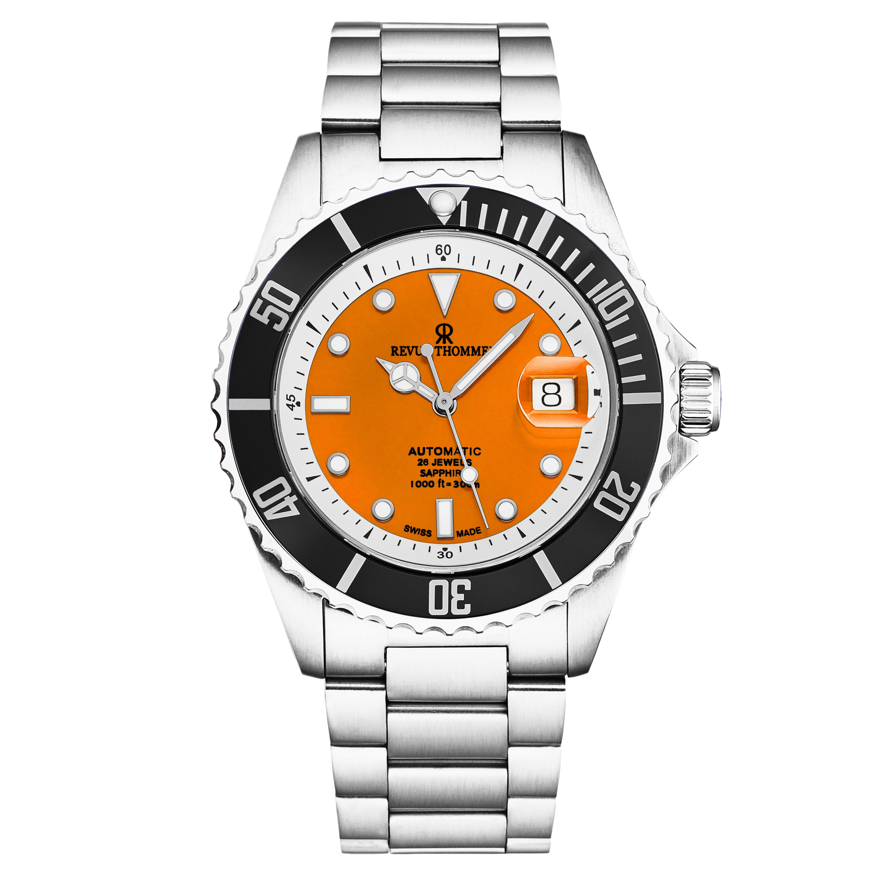 Revue Thommen Men's 'Diver' Orange Dial Stainless Steel Bracelet Swiss