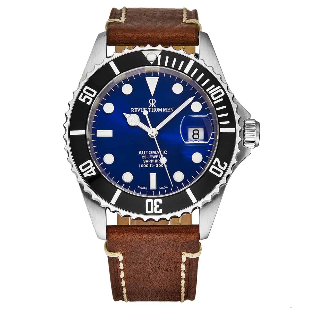 Revue Thommen Men's 17571.2523 'Diver' Blue Dial Brown Leather Strap S