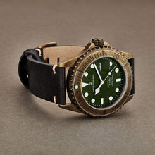 Load image into Gallery viewer, Revue Thommen 17571.2583 &#39;Diver&#39; Green Dial Black Leather Strap Date Automatic Watch
