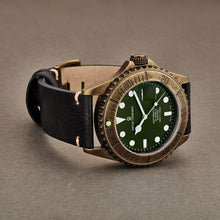 Load image into Gallery viewer, Revue Thommen 17571.2583 'Diver' Green Dial Black Leather Strap Date Automatic Watch