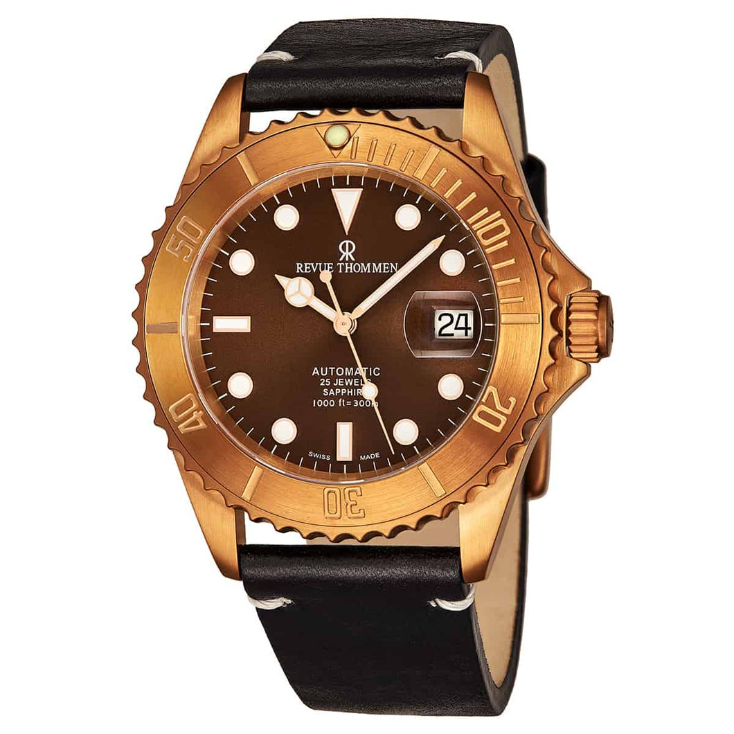 Revue Thommen Men's 17571.2593 'Diver' Brown Dial Black Leather Strap Date Automatic Watch