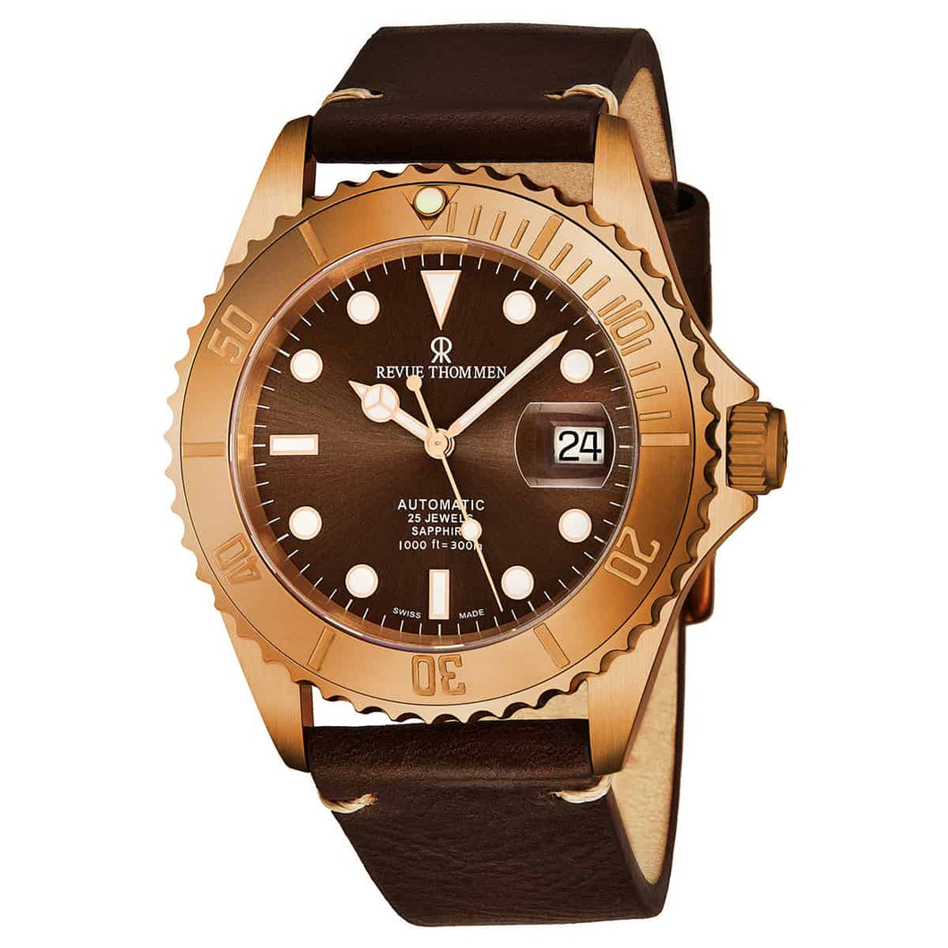 Revue Thommen Men's 17571.2596 'Diver' Brown Dial Brown Leather Strap Bronze/Steel Automatic Watch