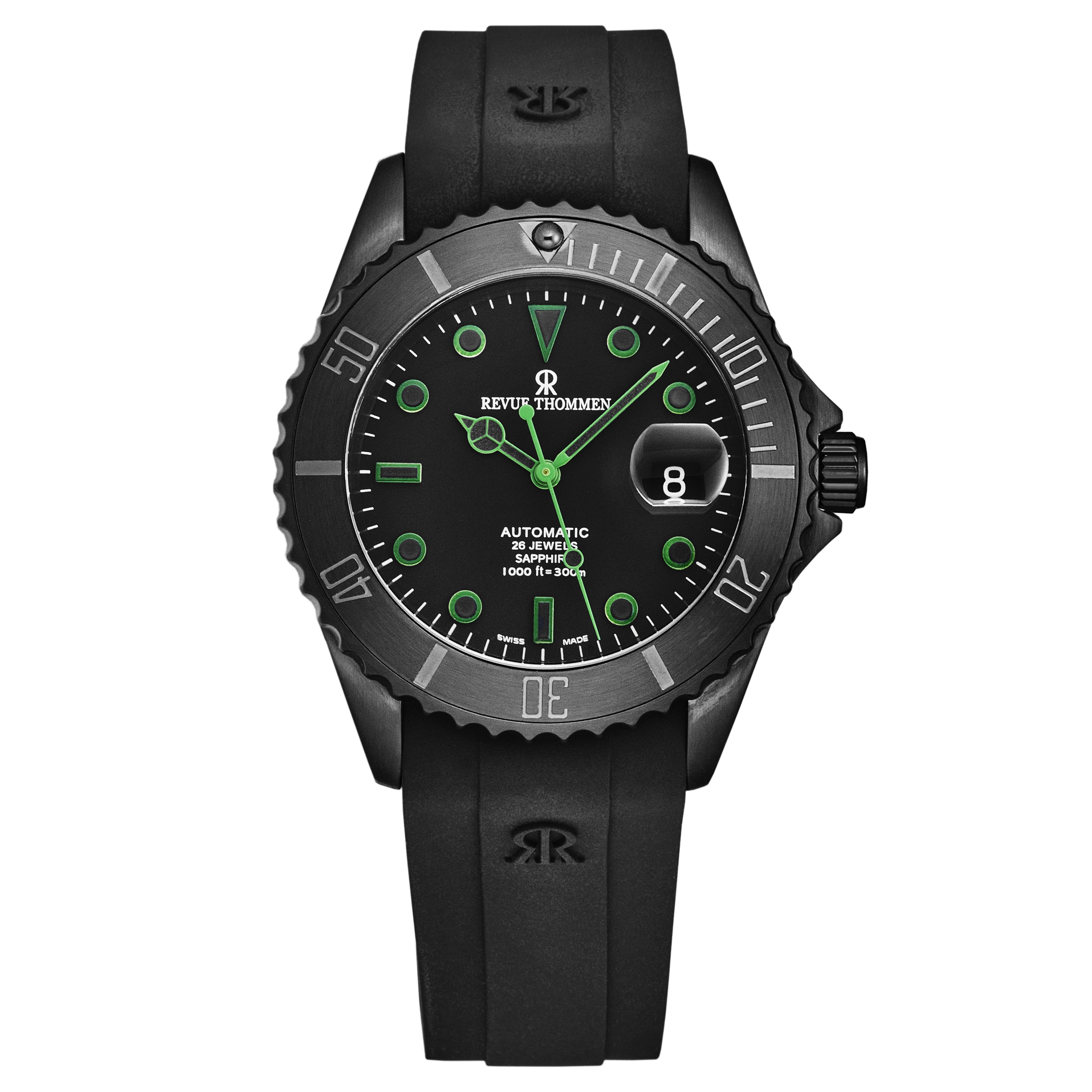 Revue Thommen Men's 'Diver' Black Dial Black Rubber Strap Swiss Automa