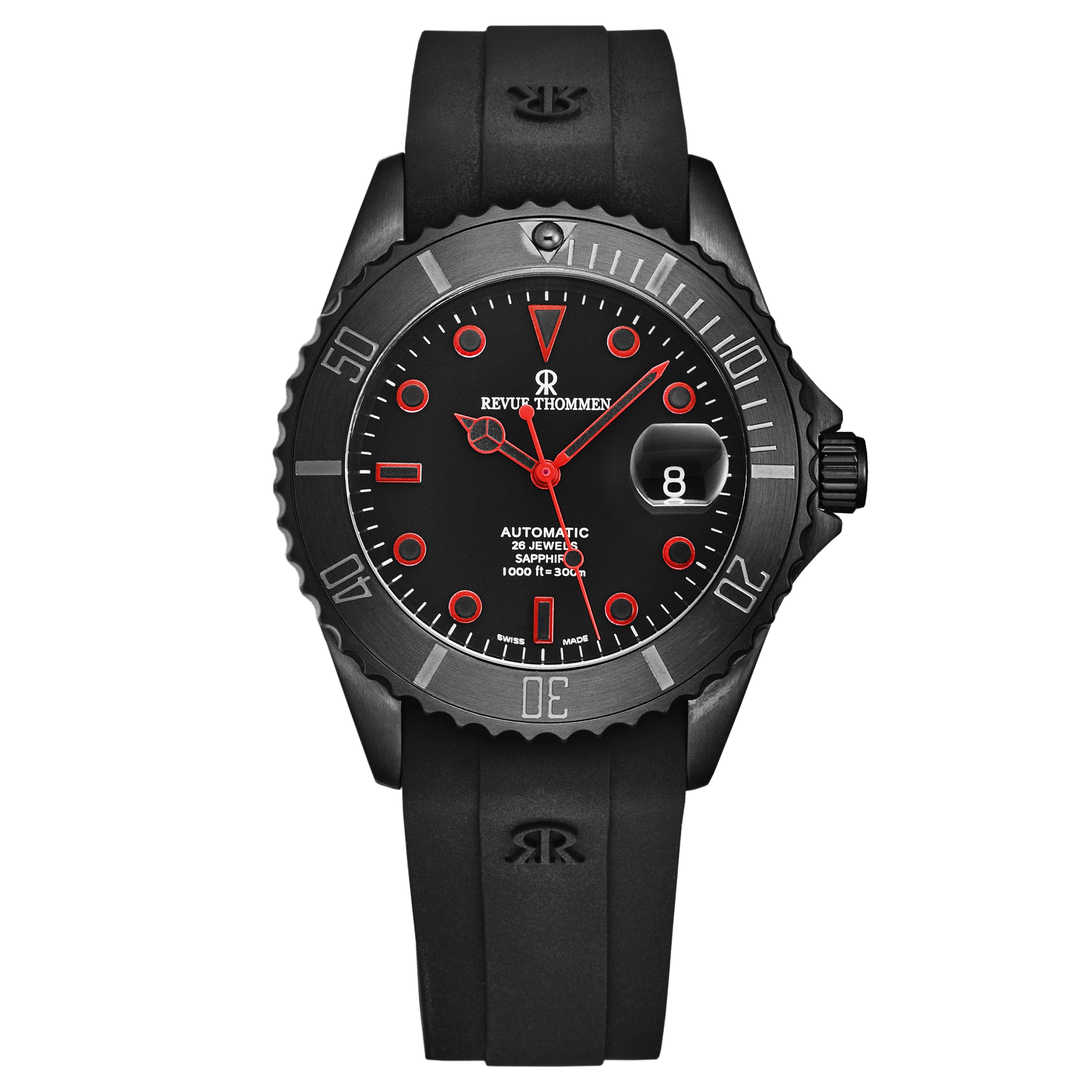 Revue Thommen Men's 'Diver' Black Dial Black Rubber Strap Swiss Automatic  Watch 17571.2776