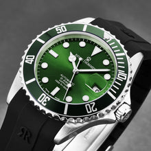 Load image into Gallery viewer, Revue Thommen Men's 'Diver' Green Dial Black Rubber Strap Swiss Automatic Watch 17571.2829