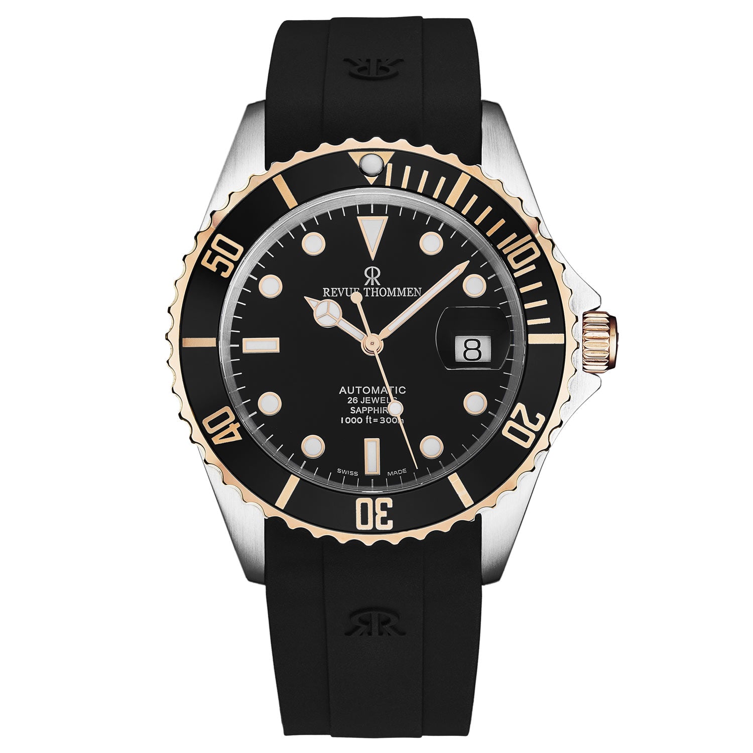 Revue Thommen Men's 'Diver' Black Dial Black Rubber Strap Swiss Automa