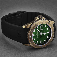 Load image into Gallery viewer, Revue Thommen Men's 'Diver' Green Dial Black Rubber Gunmetal Automatic Watch 17571.2884
