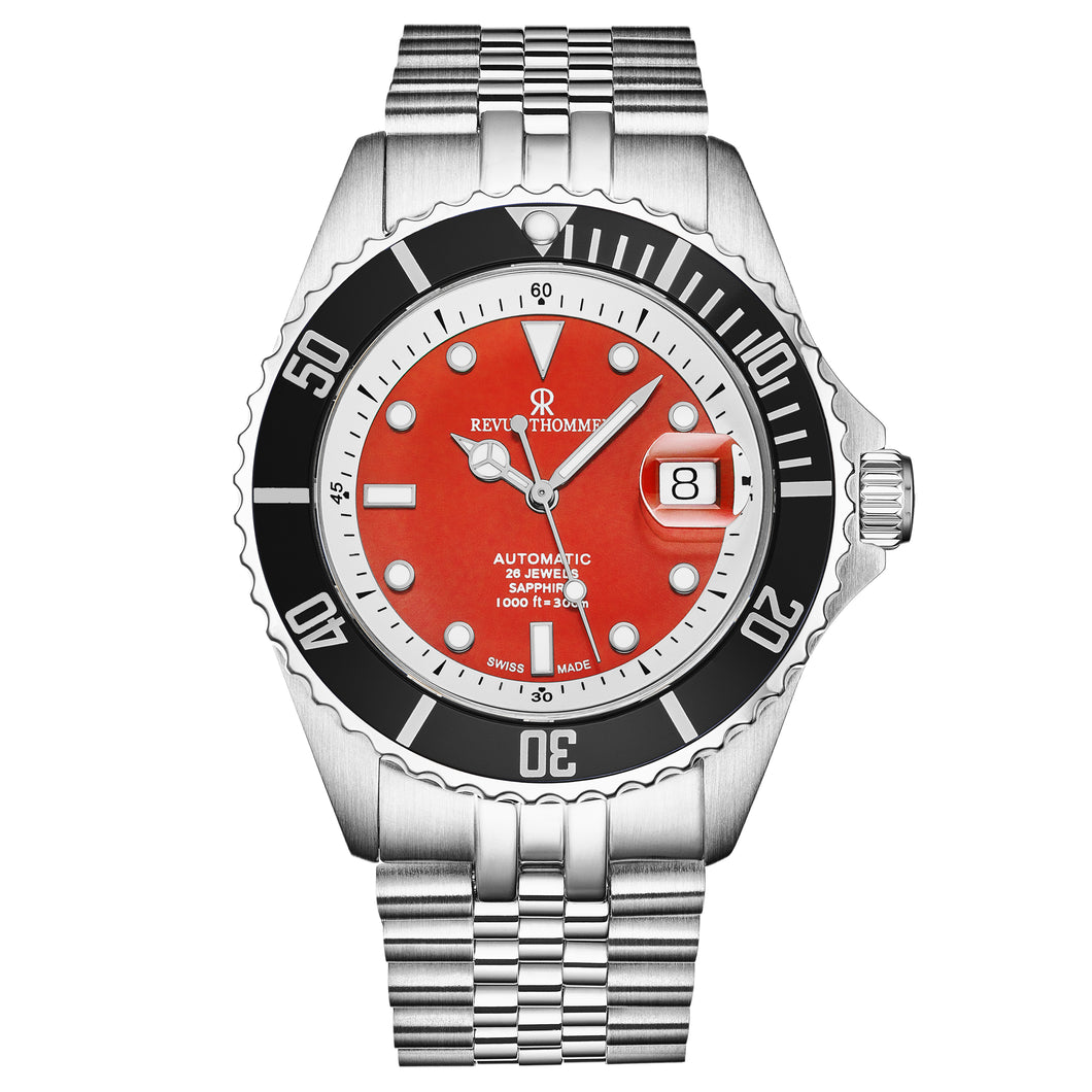 Revue Thommen Men's 'Diver' Red Dial Stainless Steel Bracelet Swiss Automatic Watch 17571.2938