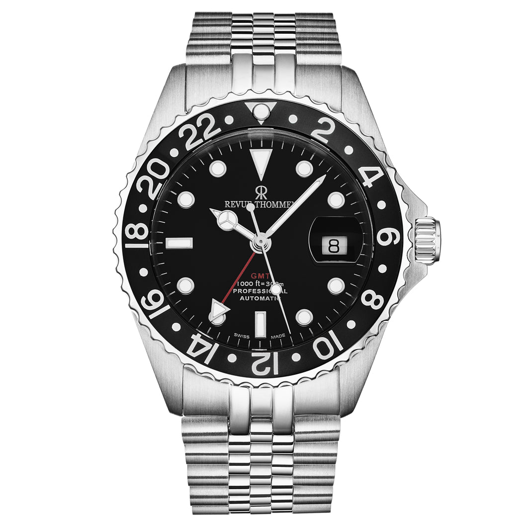 Revue Thommen Men's 'Diver' GMT Black Dial Black Bezel Automatic Watch 17572.2237
