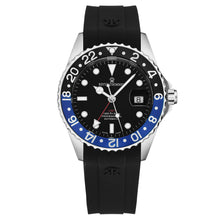 Load image into Gallery viewer, Revue Thommen Men's 'Diver' Black Dial Black and Blue Bezel Black Rubber Strap GMT Automatic Watch 17572.2833