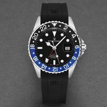 Load image into Gallery viewer, Revue Thommen Men's 'Diver' Black Dial Black and Blue Bezel Black Rubber Strap GMT Automatic Watch 17572.2833