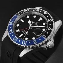 Load image into Gallery viewer, Revue Thommen Men's 'Diver' Black Dial Black and Blue Bezel Black Rubber Strap GMT Automatic Watch 17572.2833