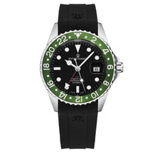 Load image into Gallery viewer, Revue Thommen Men's 'Diver' Black Dial Green Bezel Black Rubber Strap GMT Professional Automatic Watch 17572.2834