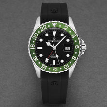 Load image into Gallery viewer, Revue Thommen Men's 'Diver' Black Dial Green Bezel Black Rubber Strap GMT Professional Automatic Watch 17572.2834
