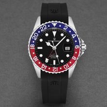 Load image into Gallery viewer, Revue Thommen Men's 'Diver' Black Dial Blue and Red Bezel Black Rubber Strap GMT Automatic Watch 17572.2835