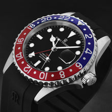 Load image into Gallery viewer, Revue Thommen Men's 'Diver' Black Dial Blue and Red Bezel Black Rubber Strap GMT Automatic Watch 17572.2835