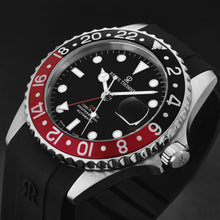 Load image into Gallery viewer, Revue Thommen Men's 'Diver' Black Dial Black and Red Bezel Black Rubber Strap GMT Automatic Watch 17572.2836