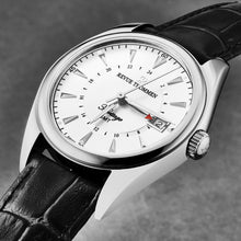 Load image into Gallery viewer, Revue Thommen Men's 'Heritage' GMT Silver Dial Black Leather Strap Swiss Automatic Watch 21010.2432