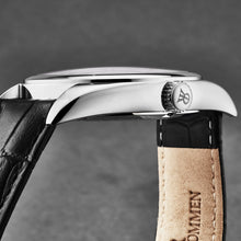 Load image into Gallery viewer, Revue Thommen Men's 'Heritage' GMT Silver Dial Black Leather Strap Swiss Automatic Watch 21010.2432