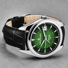 Load image into Gallery viewer, Revue Thommen Men's 'Heritage' GMT Green Dial Black Leather Strap Swiss Automatic Watch 21010.2434