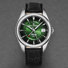 Load image into Gallery viewer, Revue Thommen Men's 'Heritage' GMT Green Dial Black Leather Strap Swiss Automatic Watch 21010.2434