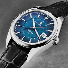 Load image into Gallery viewer, Revue Thommen Men's 'Heritage' GMT Blue Dial Black Leather Strap Swiss Automatic Watch 21010.2435