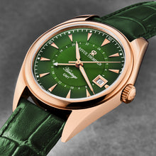 Load image into Gallery viewer, Revue Thommen Men's 'Heritage' GMT Green Dial Green Leather Strap Swiss Automatic Watch 21010.2464