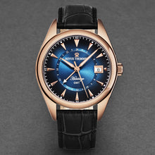 Load image into Gallery viewer, Revue Thommen Men's 'Heritage' GMT Blue Dial Black Leather Strap Swiss Automatic Watch 21010.2465