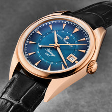 Load image into Gallery viewer, Revue Thommen Men's 'Heritage' GMT Blue Dial Black Leather Strap Swiss Automatic Watch 21010.2465