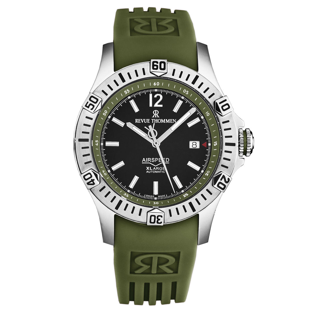 Revue Thommen Men's 'Air speed' Black Dial Green Rubber Strap Automatic Watch 16070.4634