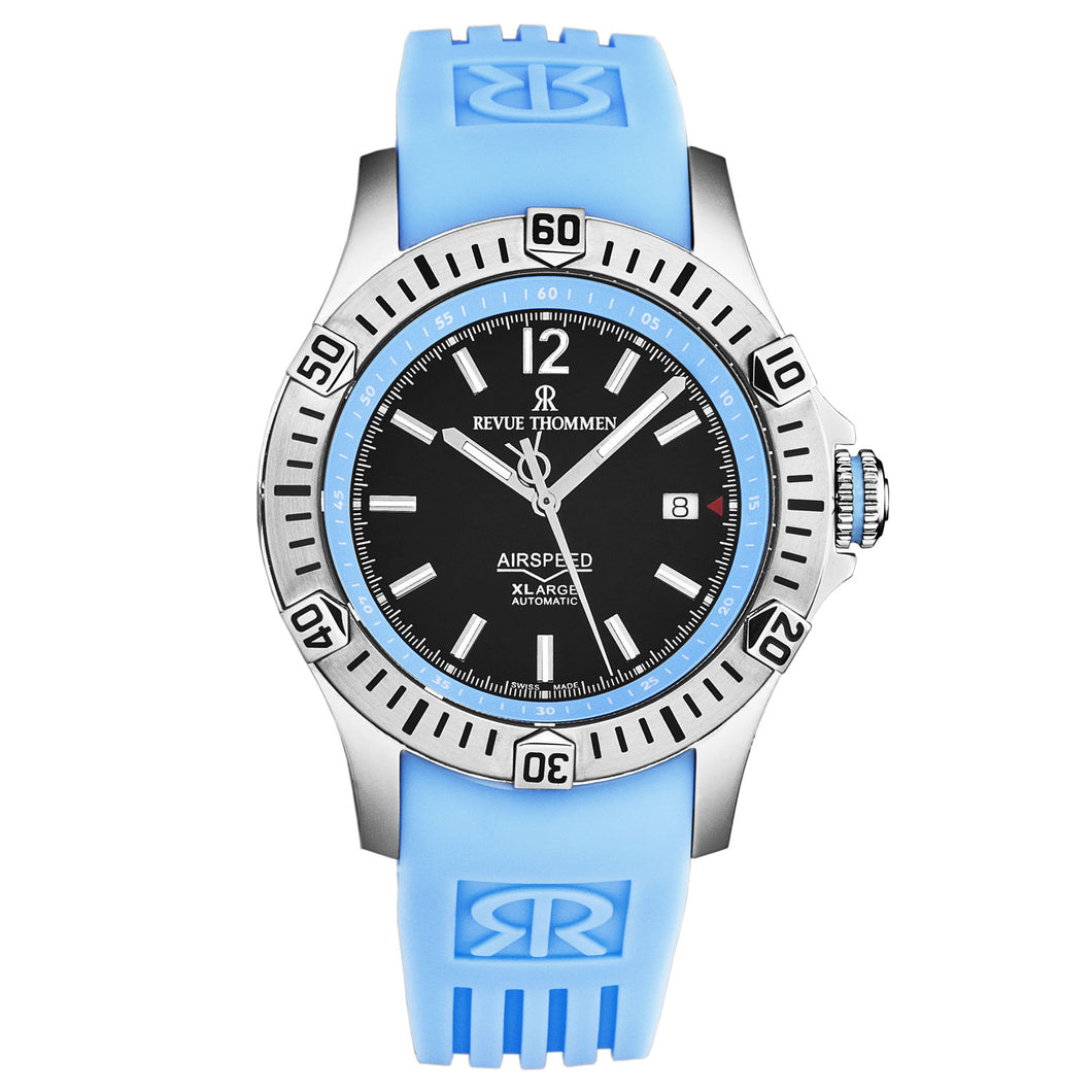 Revue Thommen Men's 'Air speed' Black Dial Blue Rubber Strap Automatic Watch 16070.4635