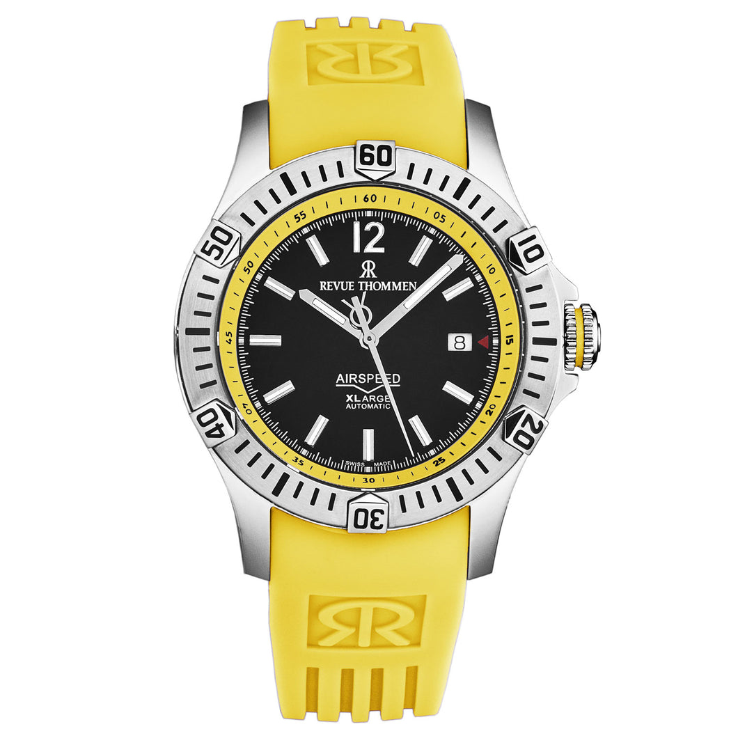 Revue Thommen Men's 'Air speed' Black Dial Yellow Rubber Strap Automatic Watch 16070.4638