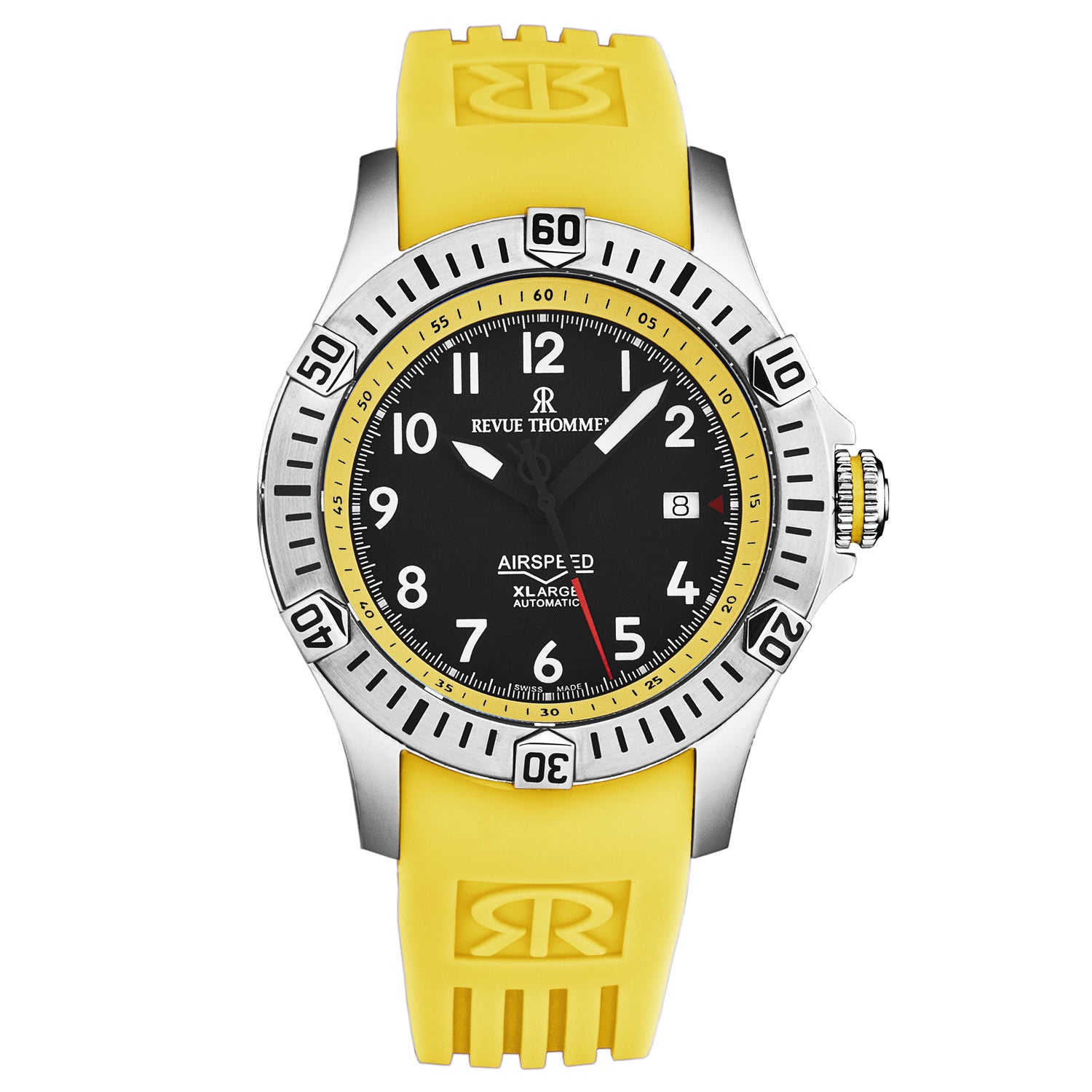 Revue Thommen Men's 'Air speed' Black Dial Yellow Rubber Strap Automat