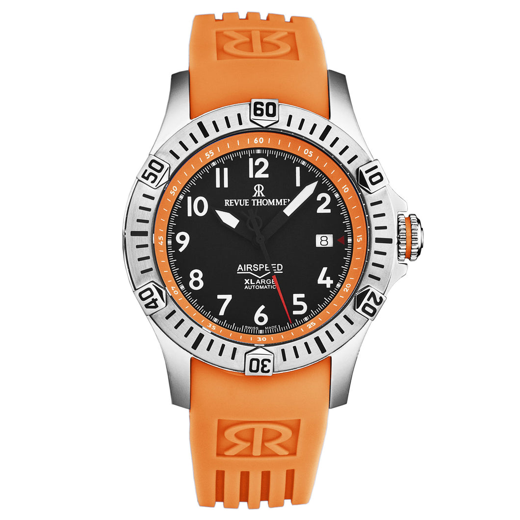 Revue Thommen Men's 'Air speed' Black Dial Orange Rubber Strap Automatic Watch 16070.4739