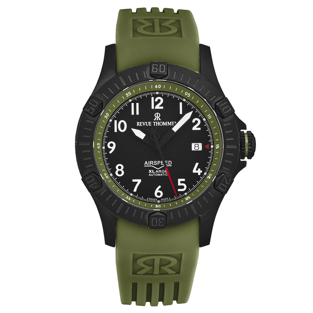Revue Thommen Men's 'Air speed' Black Dial Green Rubber Strap Automatic Watch 16070.4774